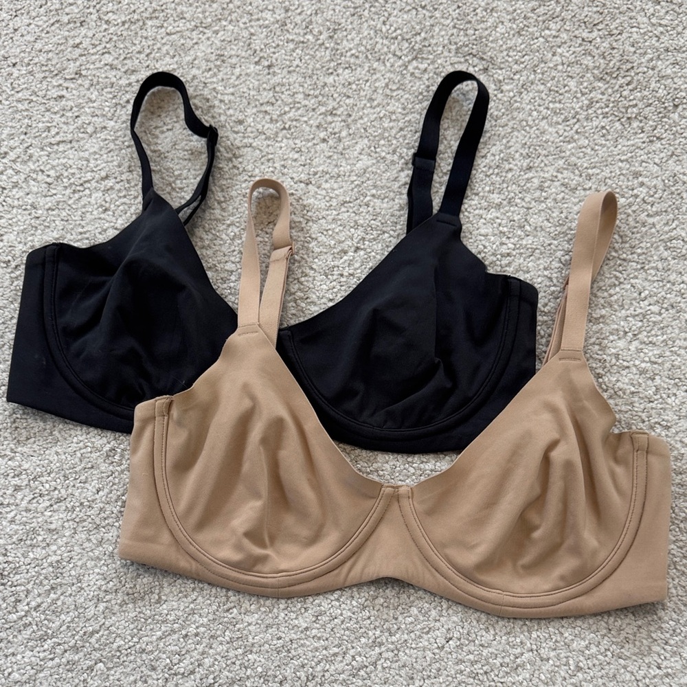 Set of 2 SKIMS Fits Everybody Unlined Underwire Bras Beige & Black Sz36D